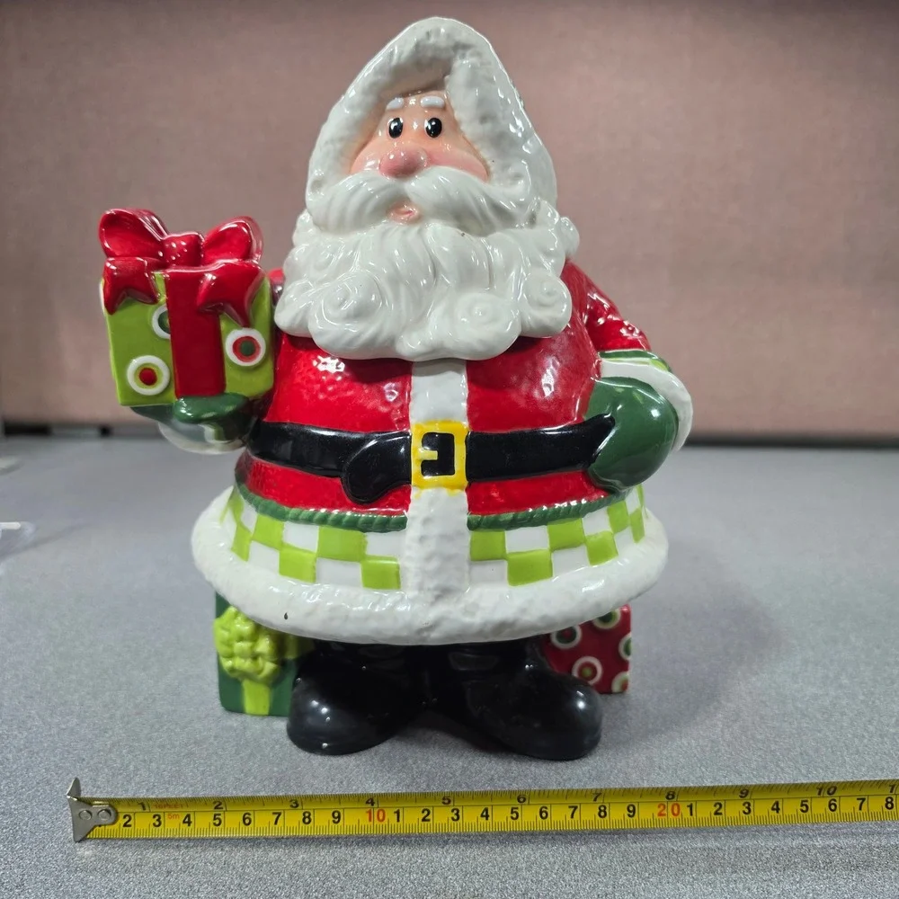 Fitz and Floyd Holiday Cheer Santa Cookie Jar Red Green Excellent Handcrafted